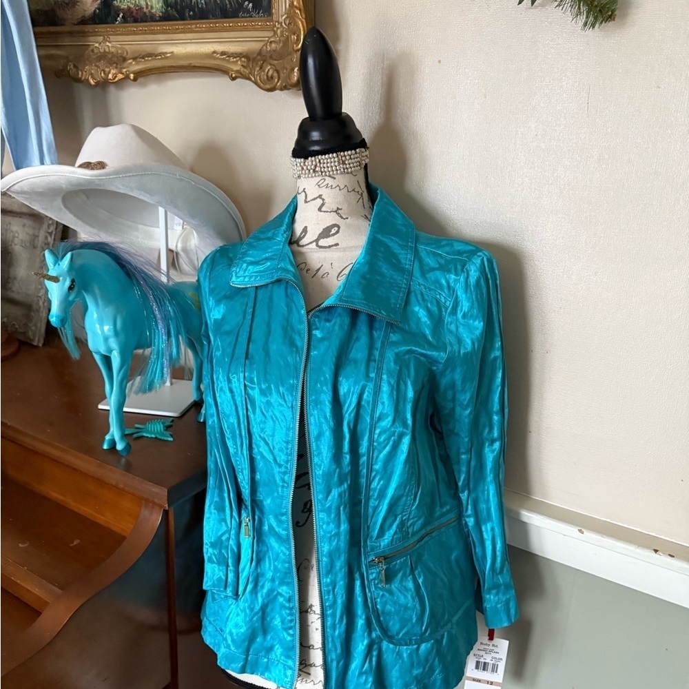 Ruby Rd Blue Utility Jacket with Lustrous Finish NWT